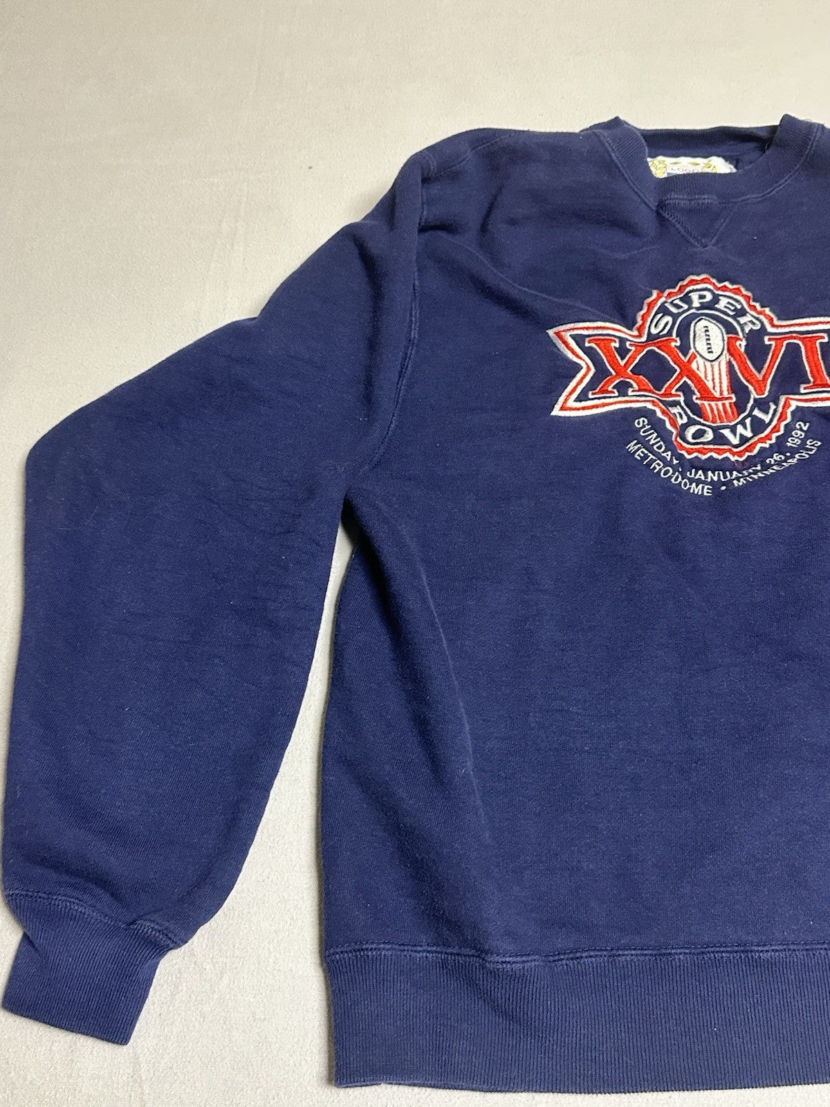 Vintage Super Bowl 26 Crewneck Sweatshirt 1992 Small Blue Minneapolis