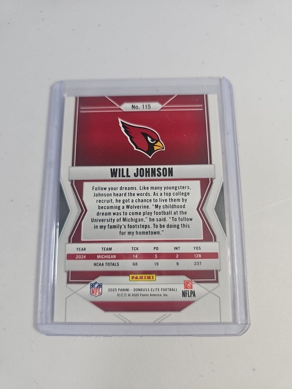 2025 Panini Donruss Elite - Rookies Will Johnson #115 Pink Ink (RC)
