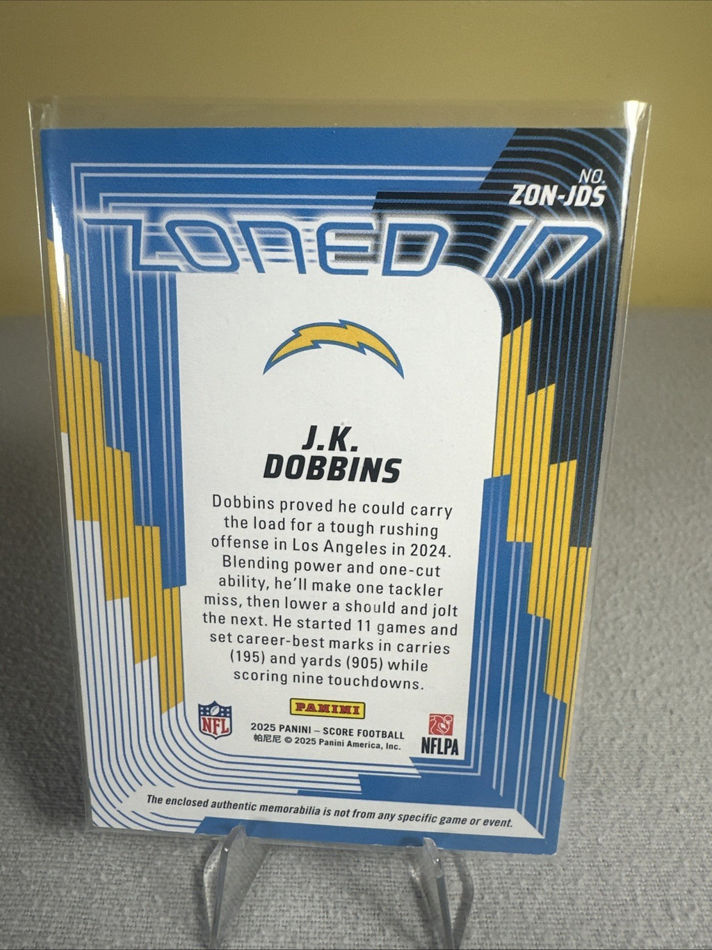 2025 SCORE Football Los Angeles Chargers Patch Relic Zoned In JK Dobbins