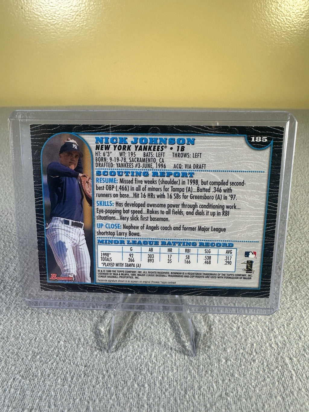 1999 Bowman RC Baseball Card | Nick Johnson | New York Yankees | #185