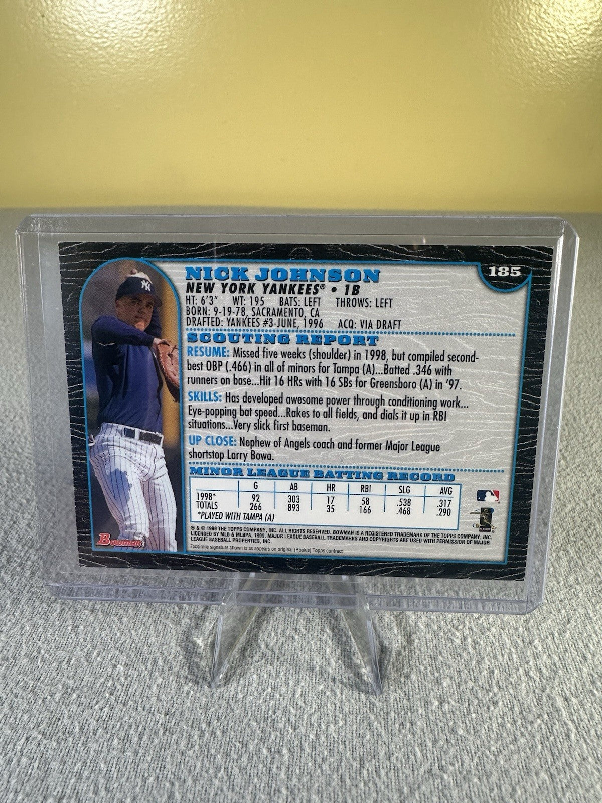 1999 Bowman RC Baseball Card | Nick Johnson | New York Yankees | #185
