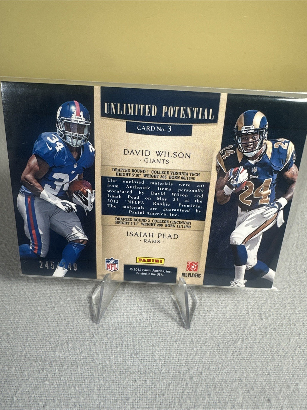 2012 Panini Prominence Prime 245/249 David Wilson Isaiah Pead #3 Rookie RC