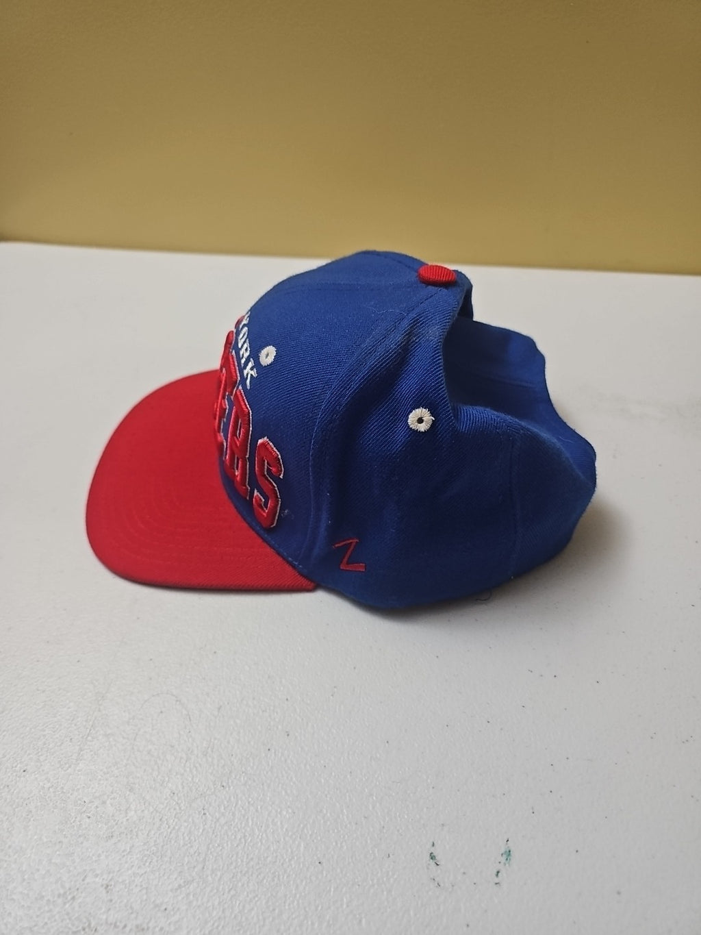 New York Rangers Hat Cap Snapback NHL Blue Red Spell Out Zephyr Wool Blend Y2K