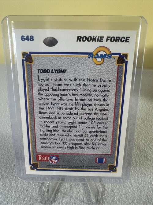 1991 UPPER DECK TODD LYGHT ROOKIE FORCE #648 LOS ANGELES RAMS