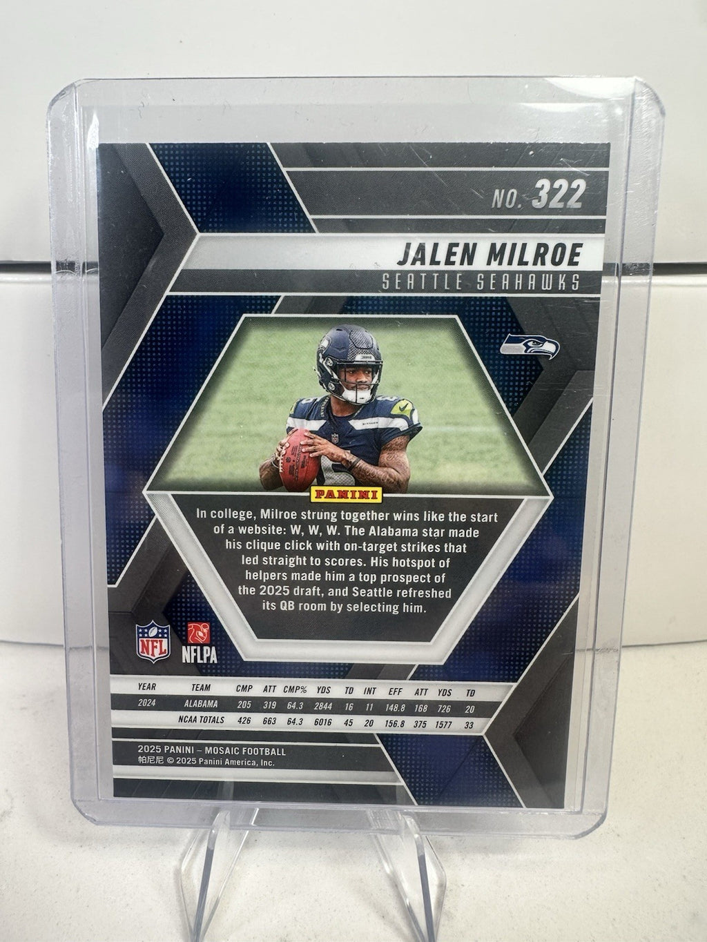 Panini Mosaic Base Set #322 Jalen Milroe Rookie Football Seattle Seahawks 2025