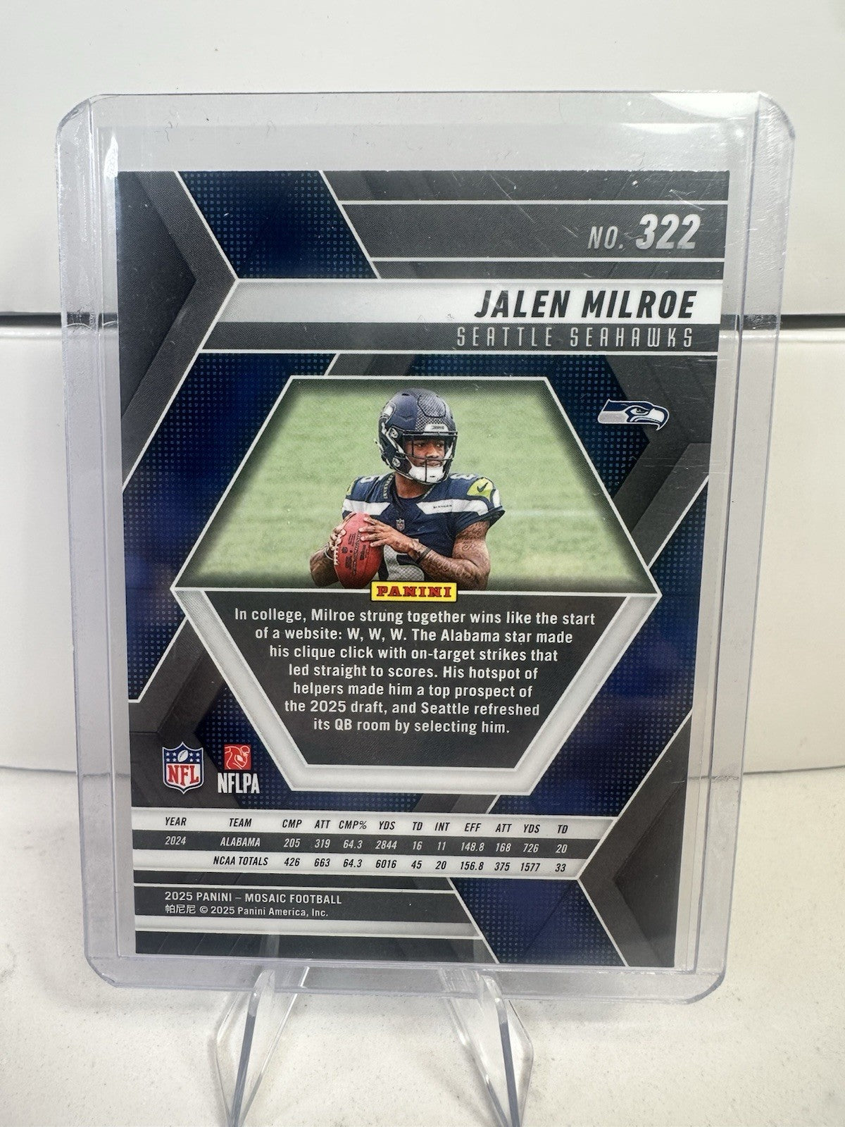 Panini Mosaic Base Set #322 Jalen Milroe Rookie Football Seattle Seahawks 2025