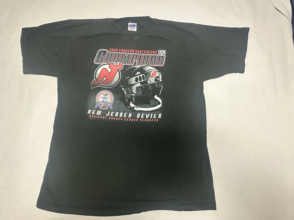 Vintage NJ Devils 2003 Eastern Conference Champions T Shirt Size 2XLarge Hockey