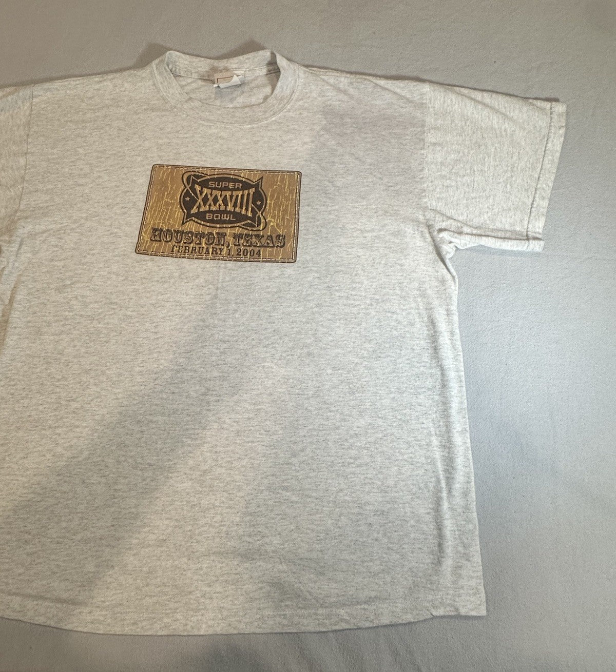 Vintage 2004 Super Bowl XXXVIII Houston Texas Football Ticket White Tee Sz XL