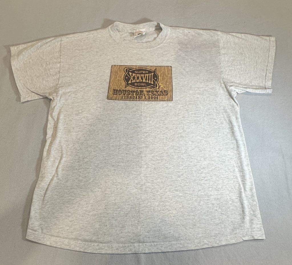 Vintage 2004 Super Bowl XXXVIII Houston Texas Football Ticket White Tee Sz XL