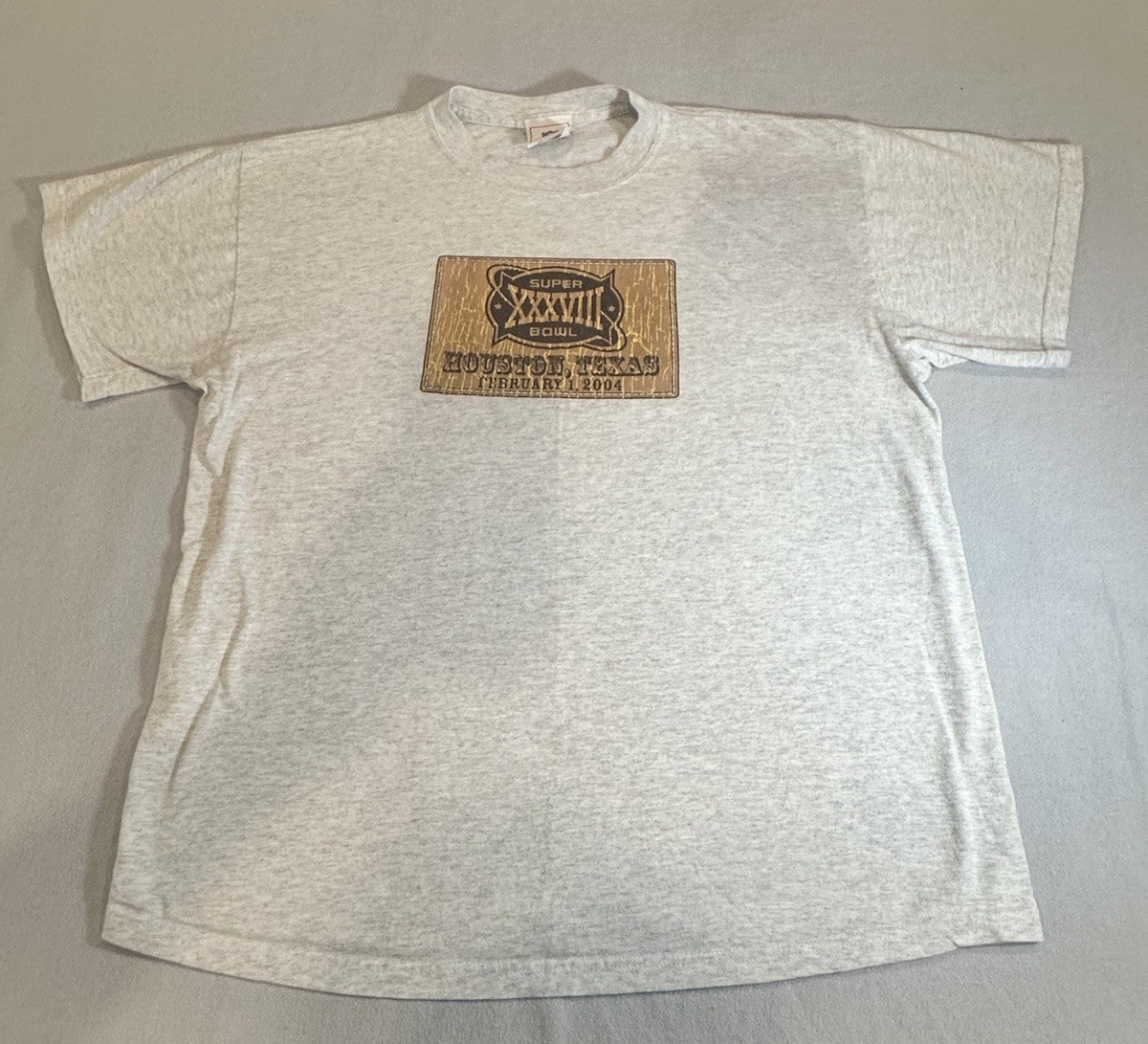 Vintage 2004 Super Bowl XXXVIII Houston Texas Football Ticket White Tee Sz XL