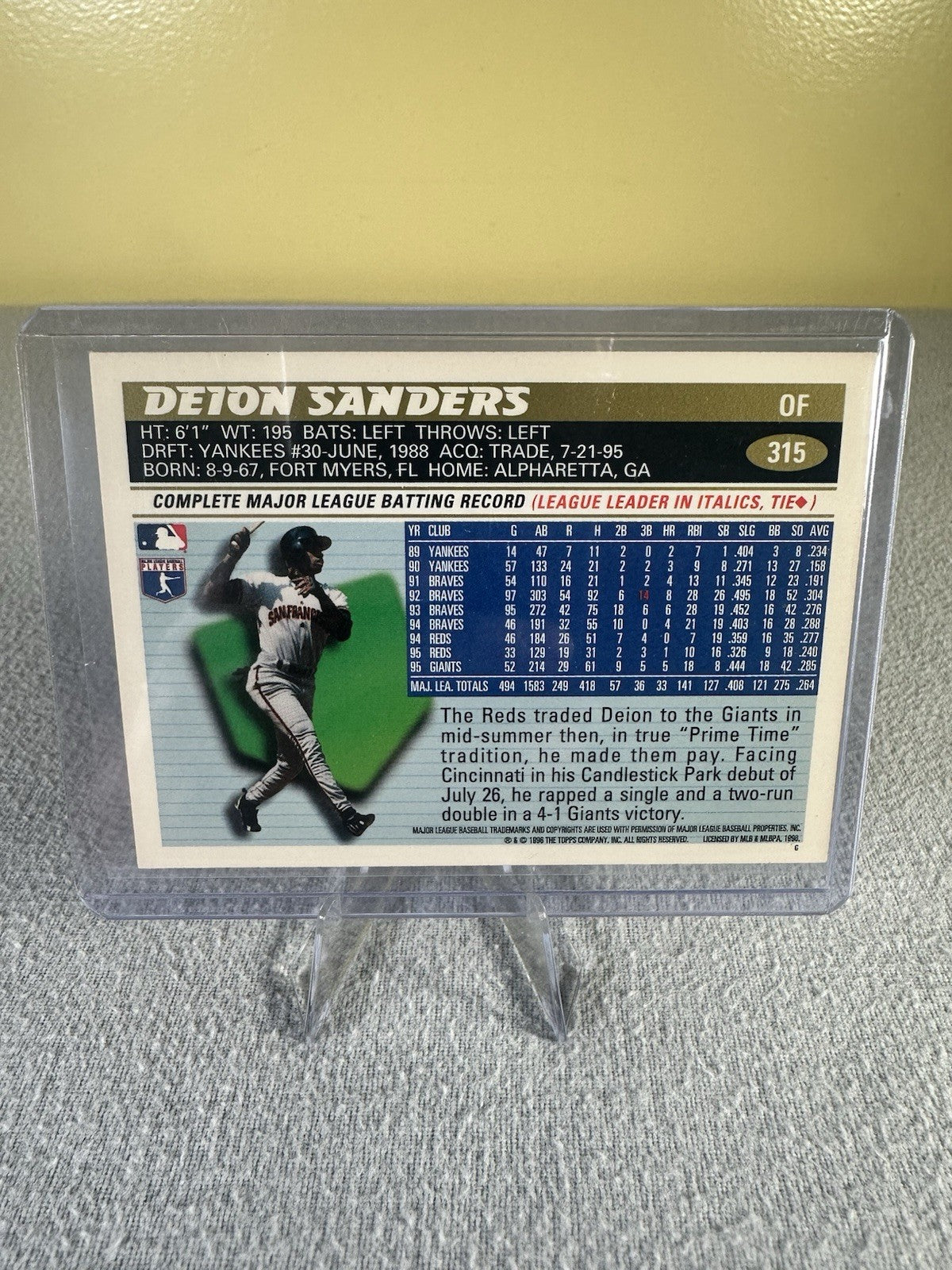 Deion Sanders 1996 Topps #315 San Francisco Giants Mint