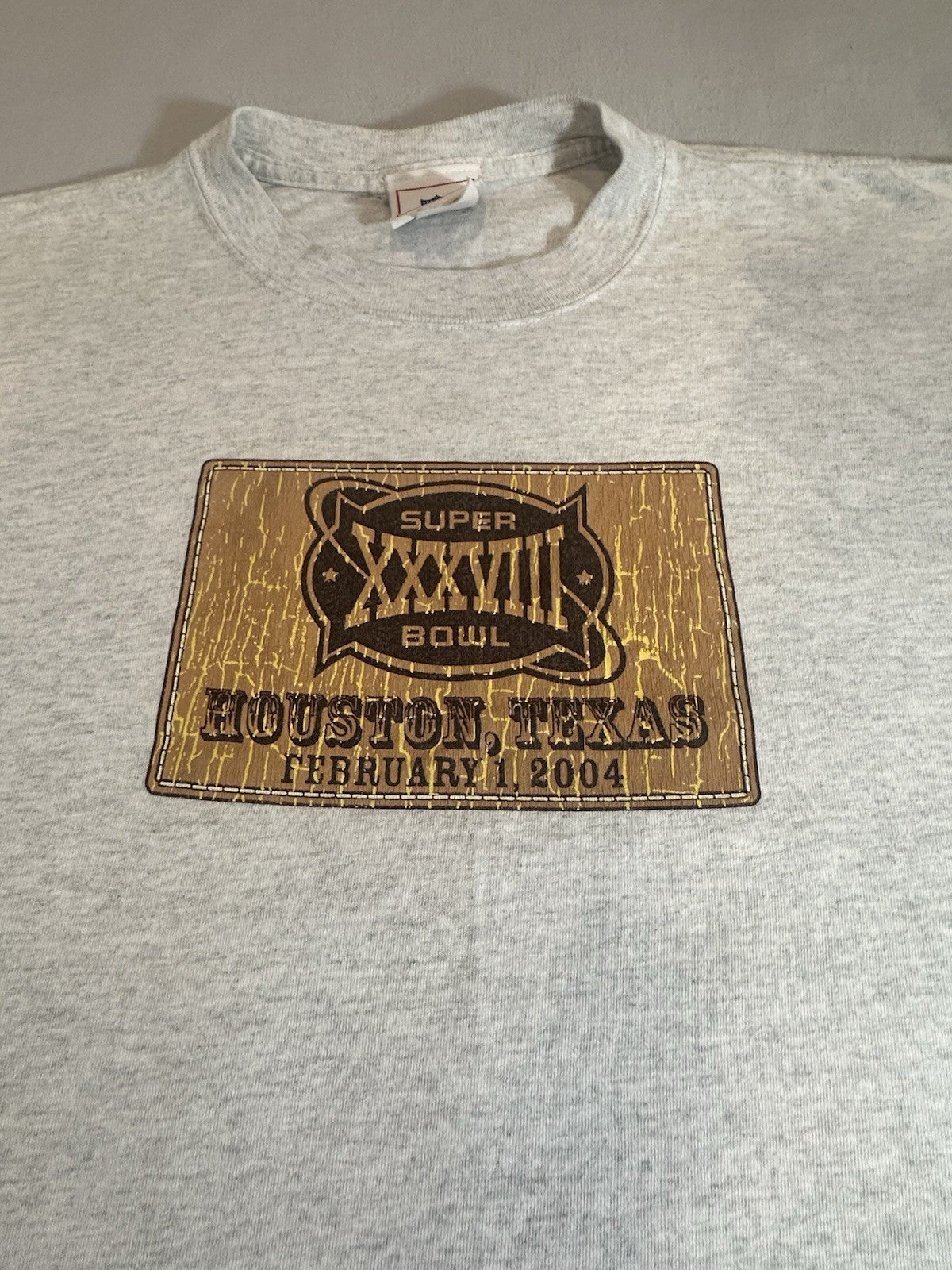 Vintage 2004 Super Bowl XXXVIII Houston Texas Football Ticket White Tee Sz XL