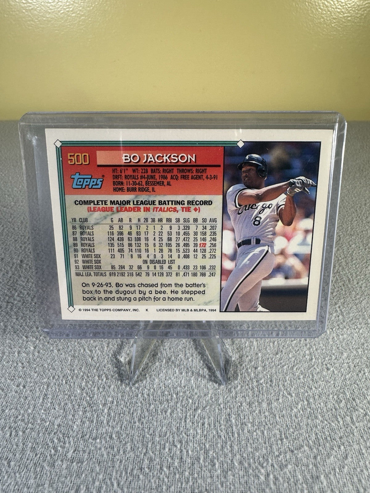 1994 Topps Baseball Card #500 BO JACKSON WHITE SOX  Mint