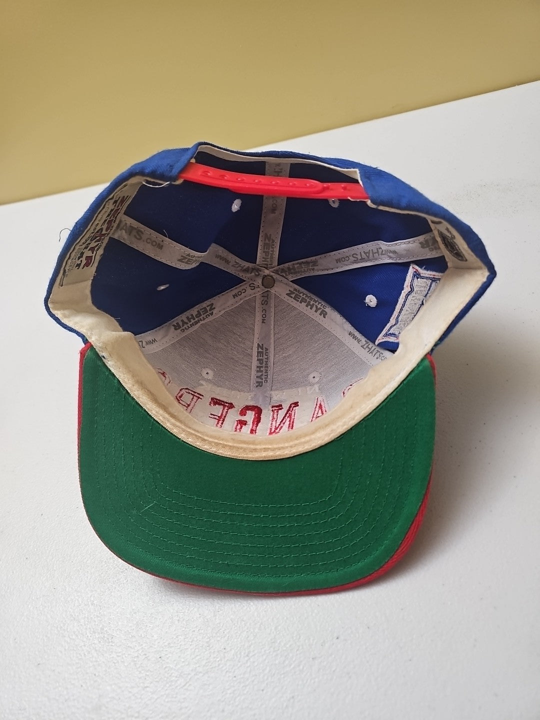 New York Rangers Hat Cap Snapback NHL Blue Red Spell Out Zephyr Wool Blend Y2K