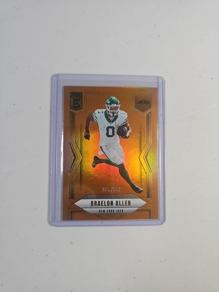 2025 Panini Donruss Elite Braelon Allen #94 Orange Metallic Status 084/849 Jets