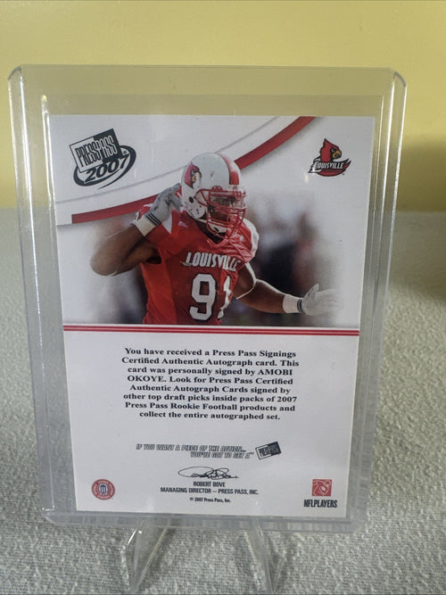 2007 Press Pass Amobi Okoye AUTOGRAPH RC Louisville Cardinals