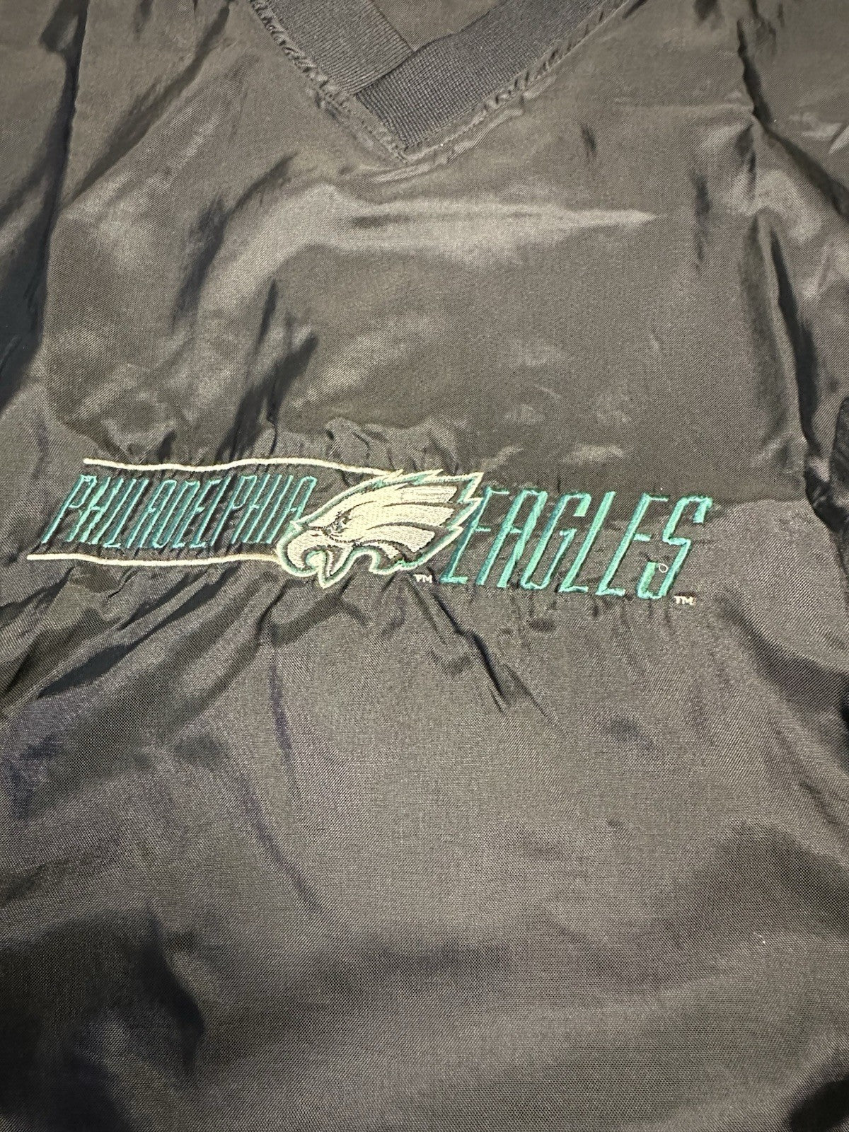 Vintage Philadelphia Eagles Jacket Mens Large Black NFL Football Pro Player 90s