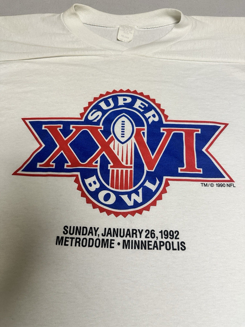 Vintage Super Bowl 1992 XXVI 3/4 Sleeve Shirt XXL White Bills Vs Redskins RARE