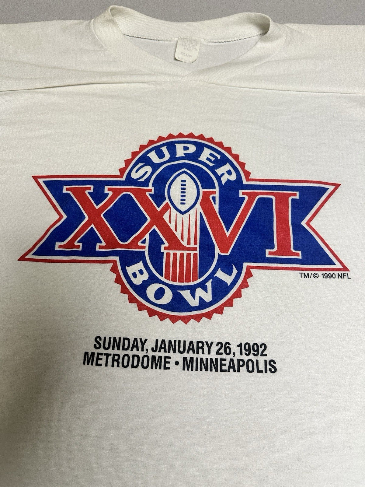 Vintage Super Bowl 1992 XXVI 3/4 Sleeve Shirt XXL White Bills Vs Redskins RARE