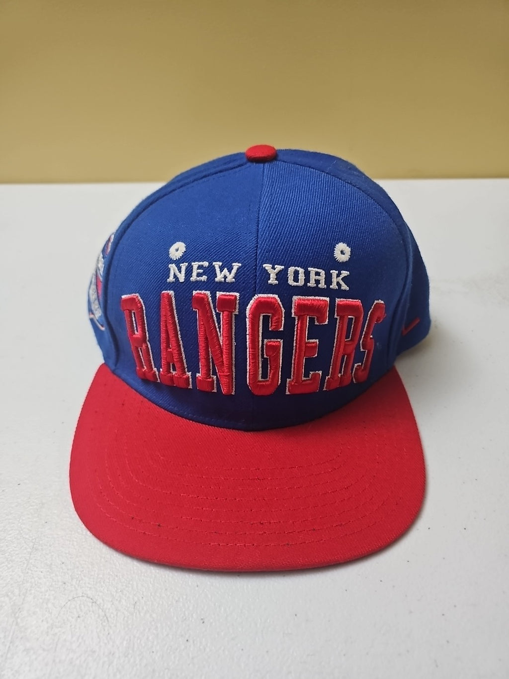 New York Rangers Hat Cap Snapback NHL Blue Red Spell Out Zephyr Wool Blend Y2K