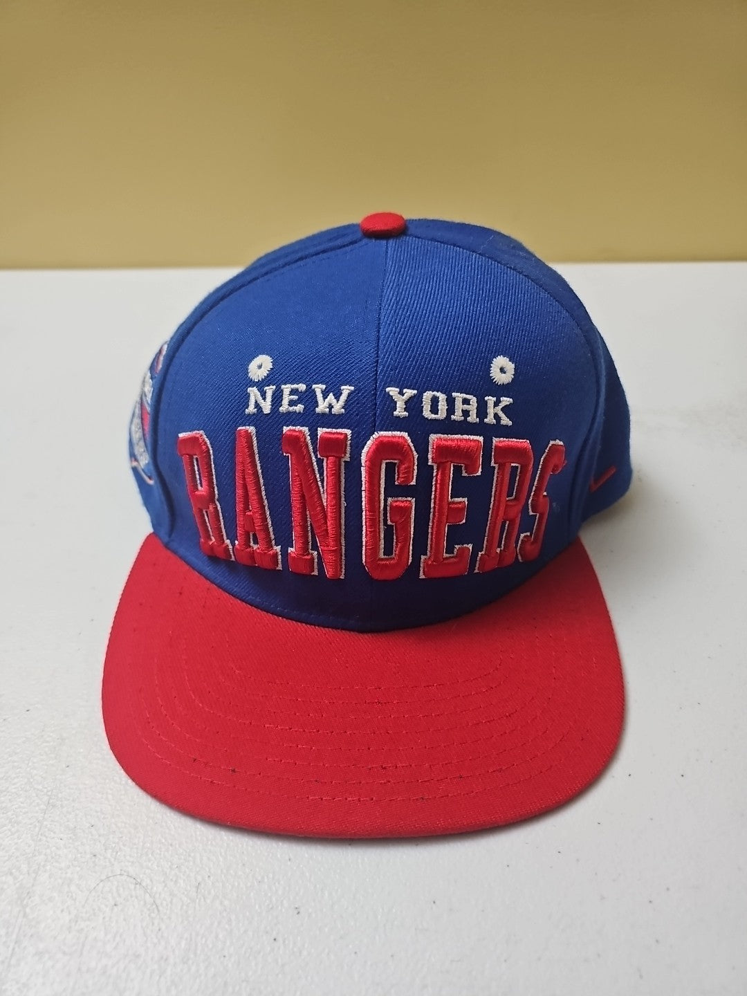 New York Rangers Hat Cap Snapback NHL Blue Red Spell Out Zephyr Wool Blend Y2K