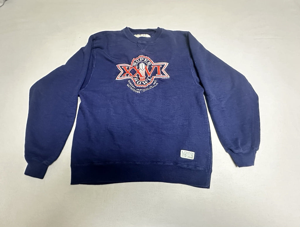Vintage Super Bowl 26 Crewneck Sweatshirt 1992 Small Blue Minneapolis