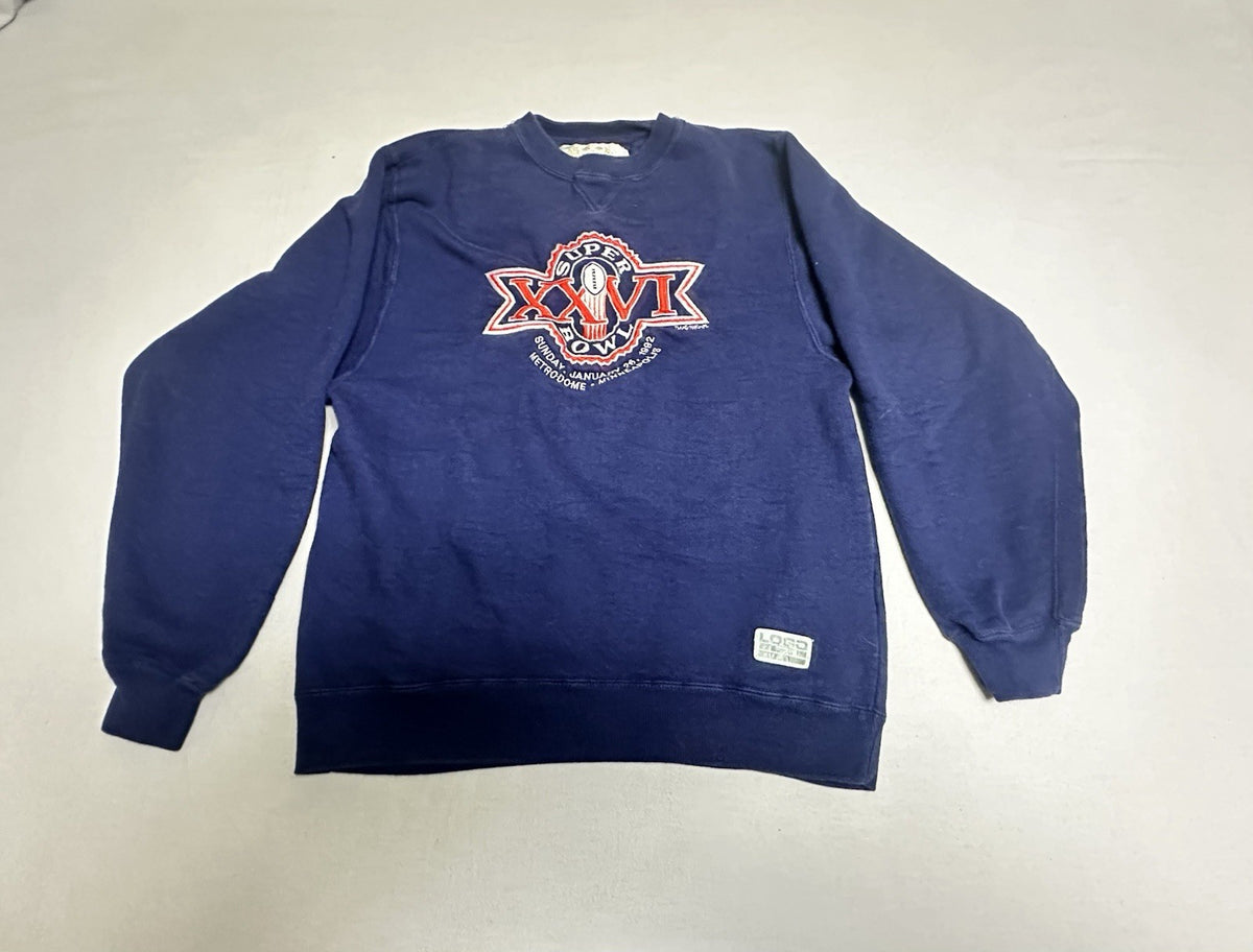 Vintage Super Bowl 26 Crewneck Sweatshirt 1992 Small Blue Minneapolis