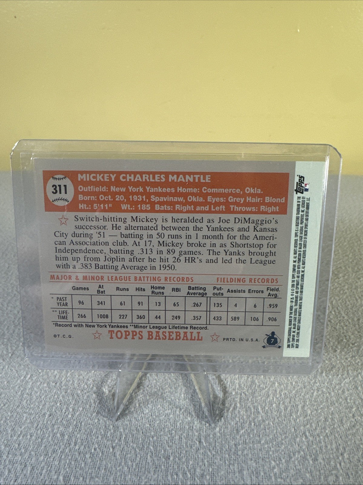2006 Topps #1 Mickey Mantle Rookie of the Week New York Yankees