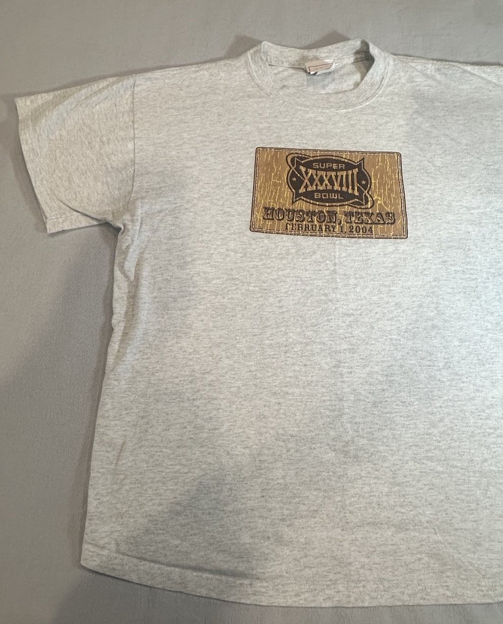 Vintage 2004 Super Bowl XXXVIII Houston Texas Football Ticket White Tee Sz XL