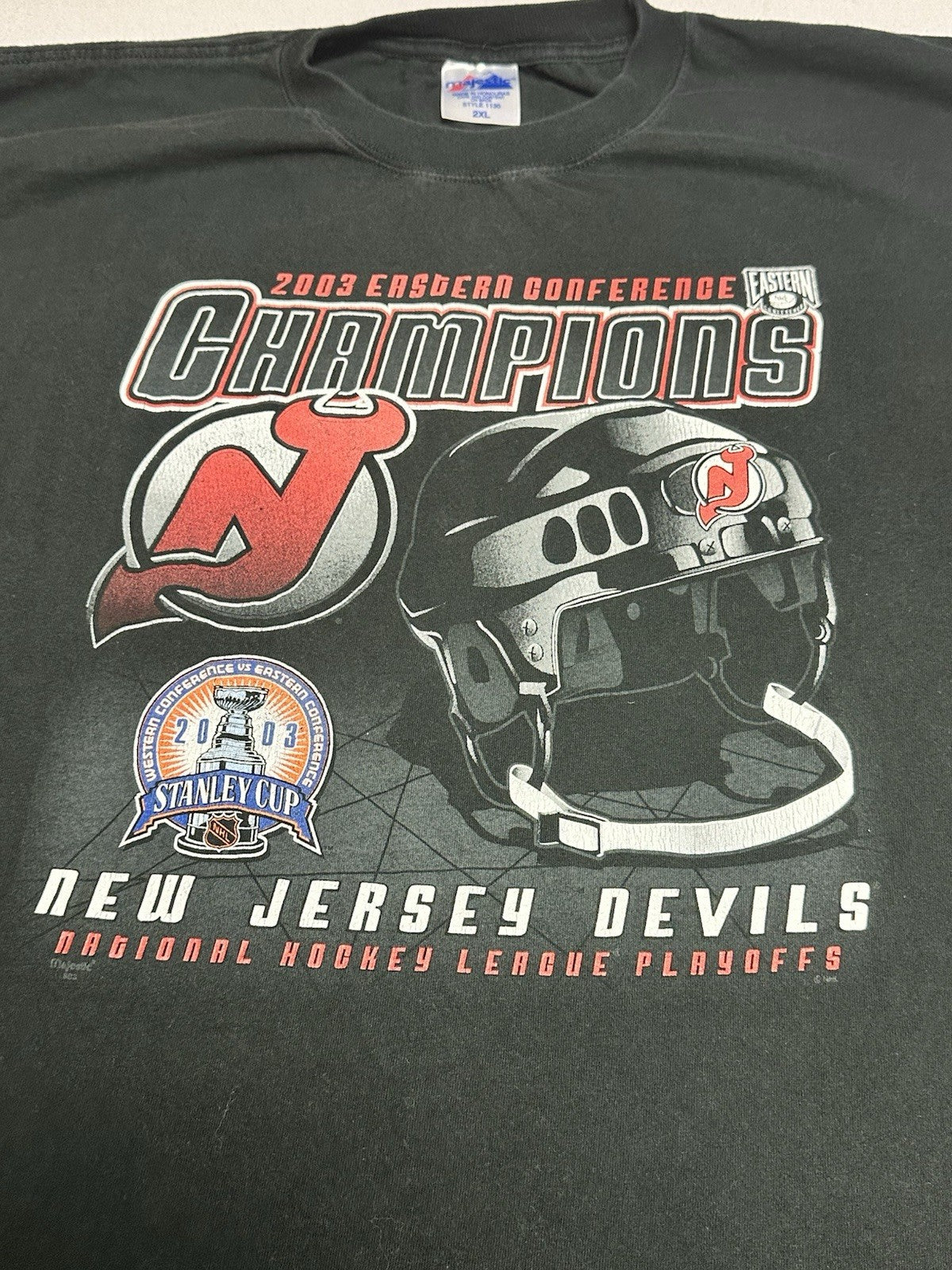 Vintage NJ Devils 2003 Eastern Conference Champions T Shirt Size 2XLarge Hockey
