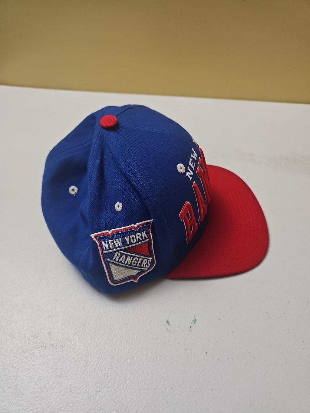 New York Rangers Hat Cap Snapback NHL Blue Red Spell Out Zephyr Wool Blend Y2K