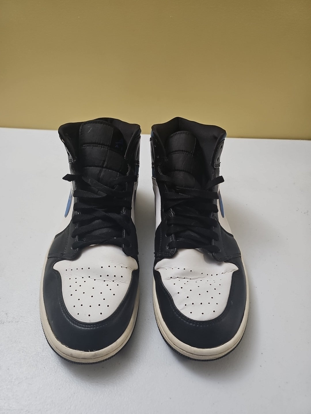 Authentic Nike Mens Jordan 1 Mid 554724-140 Black Blue White Sneaker Shoes 13