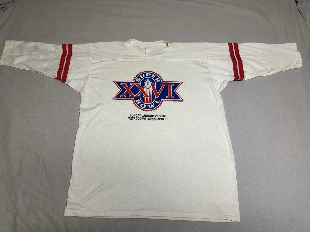Vintage Super Bowl 1992 XXVI 3/4 Sleeve Shirt XXL White Bills Vs Redskins RARE