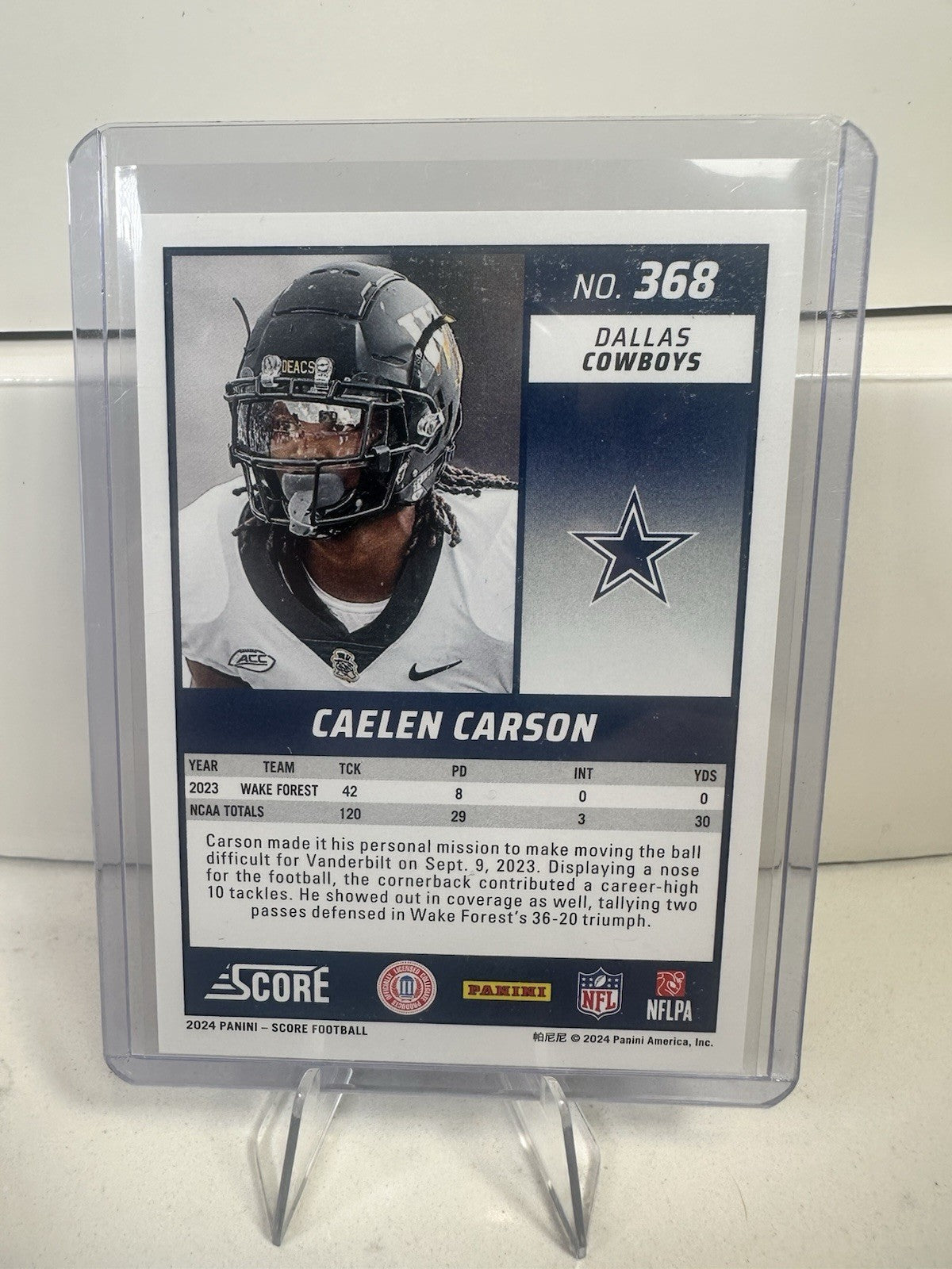 2024 Score #368 Caelen Carson Green Rookie Dallas Cowboys