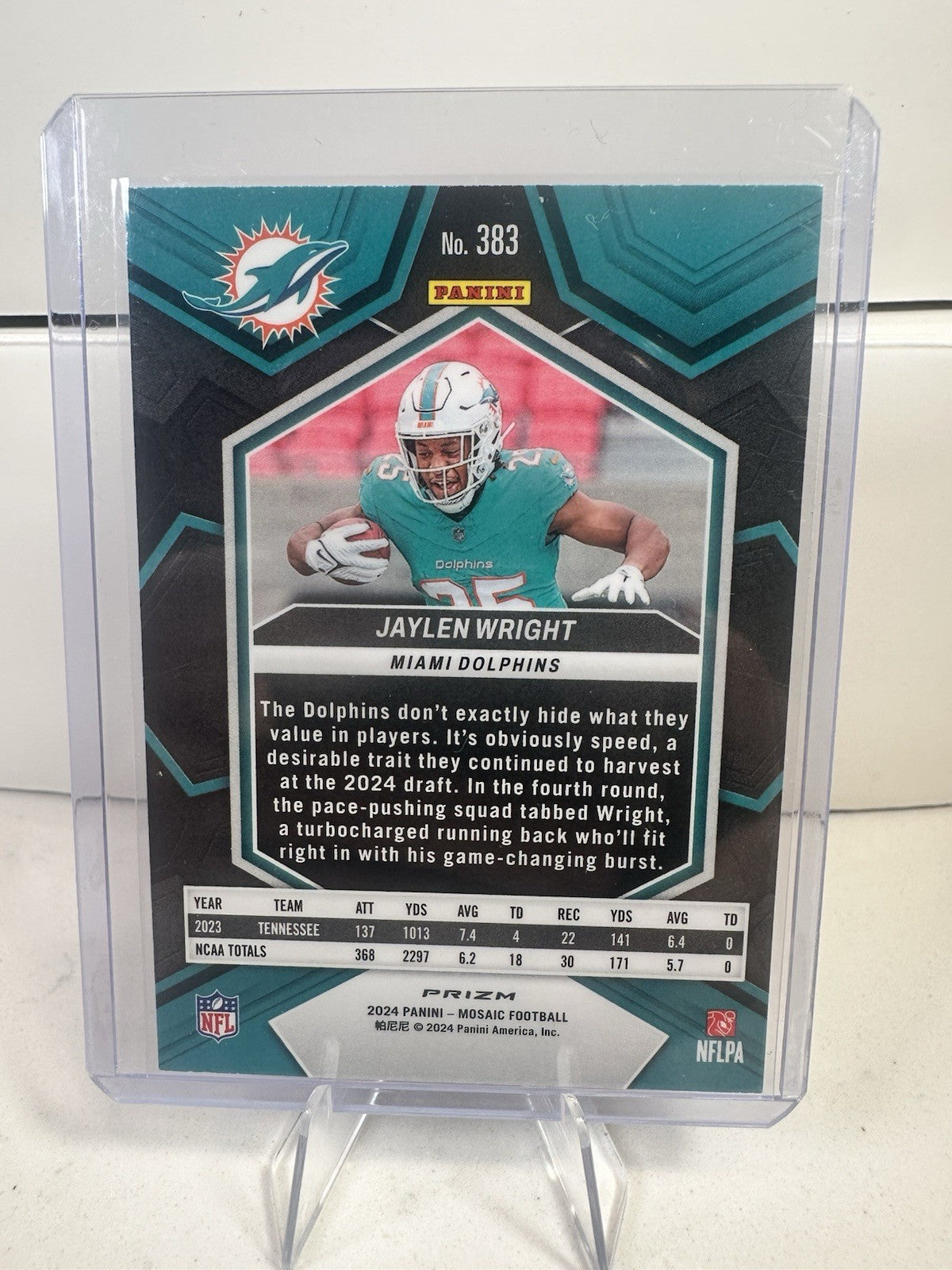 2024 Mosaic Jaylen Wright Pink Camo Prizm Rookie Card RC Dolphins