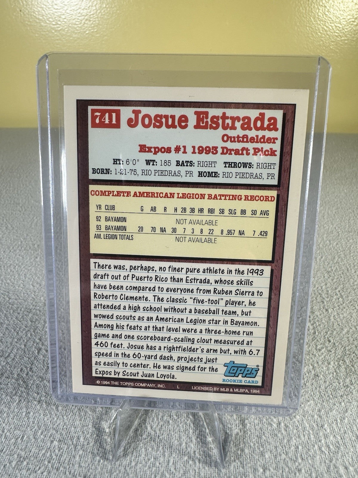 Josue Estrada 1994 Topps #741 Montreal Expos 1993 Draft Pick