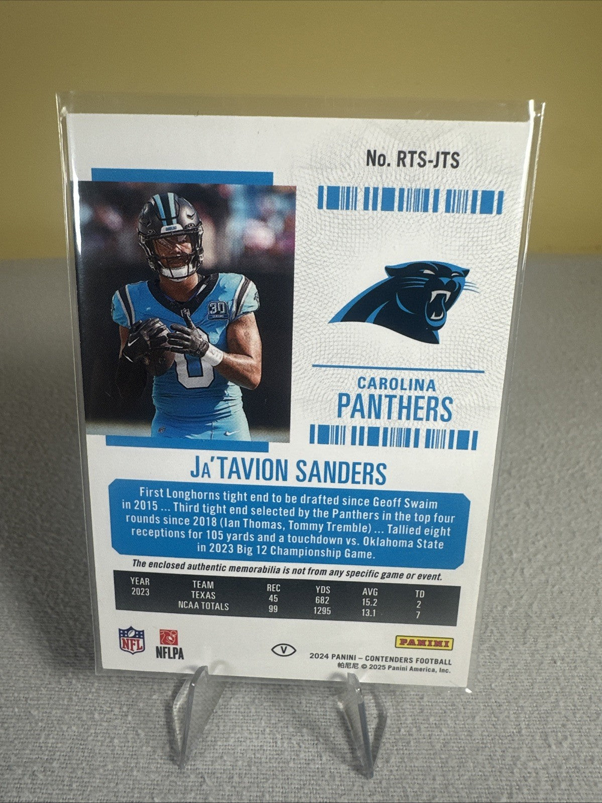 Panini 2024 Contenders Ja'Tavion Sanders Rookie Ticket Swatches RTS-JTS